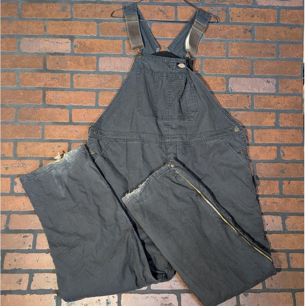 Dickies Black Quilted Insulated Zip Leg Overalls Mwn's 2XL Winter Workwear - Picture 2 of 12